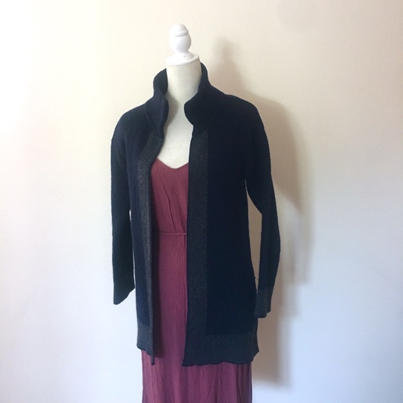 Chiaramente Wool Blend Cardigan Navy Blue and Grey - Picture 2 of 9
